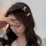 여성 앞머리 잔머리 반묶음 예쁜 미니 집게핀 2종 세트 머리핀 헤어핀 리본집게핀 클립핀 : 실버one