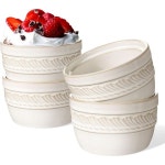 아르테나 래미킨 오븐 안전 크림 브륄레 양각 흰색 세라믹 수플레 푸딩 커스터드 컵 베이킹 접시 딥핑 볼 소스 세트 4개 버드나무 잎 4온스 밀... 