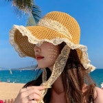 여성 플로피햇 여름 썬캡 여자 넓은 밀짚 챙 캡 나들이 버킷햇 휴양지 모자 외출 봄 : 드림스러스