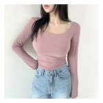 글램핏 기본 스퀘어넥 셔링 슬림 타이트 핏 이너 긴팔 티 마감임박!!! : 베스타몰02