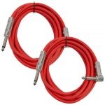 Seismic Audio SAGC10R-Red-2팩 10피트, 2개 세트 TS 1/4인치에서 1/4인치 우측 각도 기타 케이블, 빨강 : 뚝딱직구