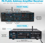 Pyle 파일 블루투스 마이크 스피커 PMSA126BU 500W PA 앰프 70V100V, 마이크, 라디오, USB, 4-16옴 JQ : 은공육트린카