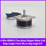 2상 4선 NEMA14 스테퍼 모터 전류 0.4A 본체 길이 21mm 9N.cm 스텝 각도 0.9  마이크로 소형 원형 단일 샤프트 : 현진43