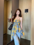 불규칙 캐미솔 여성 신작 대비 체크 무늬 꼬임 도파민 슬림 핏 9996N838005 : 원띵가게