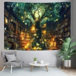 판타지 도서관 동화 마법의 미적 태피스트리 교실 마녀 요정 나무 신비한 빈티지 책장 책 예술 1. 150x100 cm : 에이치에스라이프몰20호점