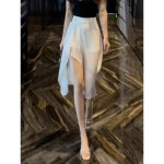 여성용 하이웨이스트 A라인 하프 스커트 팬츠 흰색 바스트 팬츠 스커트 : 미나미마켓
