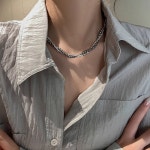 얇은 좁쌀진주 두줄목걸이 작은 미니 흑진주목걸이 : 하늘은하수