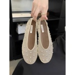 메쉬 시스루 망사 크리스탈 큐빅 플랫 슈즈 신발 매쉬 다용도 발레 슈즈 블랙 35 : 조이로이몰