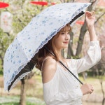 심플 꽃무늬 여성 양산 레이스 모던 가벼운 여름 소형 햇빛가리개 예쁜 자동 : 율트레이딩
