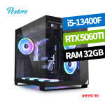 피씨스토어 블랙 감성 어항 PC 라이젠5 13400F RTX5060 Ti (32GB, M.2 500GB) 360 수냉쿨러 영상편집 롤 발로란트 배그 포토샵 : 피씨스토어