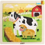 음메 젖소 그림 9조각 퍼즐 3세 나무 장난감 동물농장 교육완구 도형퍼즐 : 다판다포