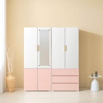 침실 수납 4도어 거울 이불장 3칸서랍 옷장 세트 1600 깔끔정돈 옷장수납장 미니장롱 : 온리큐