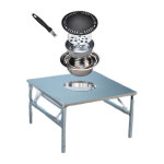 고기 불판 테이블 화로 포장마차 바베큐 식탁 업소용 접이식 스텐 펜션 야외 숯불 테이블 80x80x60 : 쏭하우스