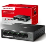MERCUSYS MS105GP 5포트 기가비트 네트워크 스위치 4포트 PoE 이더넷 65W 총 예산 금속 케이스 데스크탑 또는 벽걸이형 TPLink 조용한 작동... 
