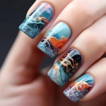 기울기 경사 그라디언트 블루 가짜 손톱 팁에 중간 길이 발레 프레스 꽃 디자인 광장 거짓 1. 108 : 블루39호점