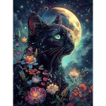 성인 고양이 다이아몬드 페인팅 키트, 초보자용 문 아트 5D 꽃 원형 풀 드릴 동물 보석 홈 월 장식용 12x16인치 G7419-US : 블루엣지16