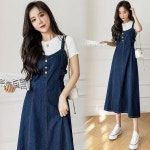 멜빵 원피스 슬림 플레어 중청 데님 맬빵 롱 치마 청치마 청스커트 빅사이즈 123868 : 선데이버거