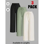 멋진여성의 선택 PETITE CURVE 3개 세트 줄무늬 와이드 레그 팬츠 여성용 캐주얼 스트레이트 워크 1898655 J : 제이피글로벌 6