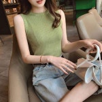 캐주얼 여자 슬림핏 골지 나시티 코디 민소매 티셔츠 : 민솔인
