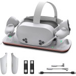 퀘스트 3S용 충전 도크 메타 3용 VR 스탠드 오큘러스 스테이션은 컨트롤러에 맞는 타입-C 자기 흡입 케이블과 충전식 배터리가 장착된 헤드셋을...
