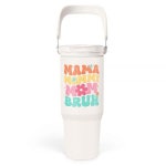 2ml(30온스) Mama Bruh 스테인리스 스틸 단열 커피 여행용 머그 손잡이 및 플립 빨대 뚜껑 크리스마스 생일 어머 엄마 3... 