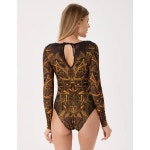 메쉬 원피스 비키니 프린트 긴 소매 수영복 태양 보호 섹시한 Monokini 여성 서핑 슈트 : 리리맨션