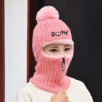 여성지퍼니트비니 넥워머일체형 방울비니 겨울캠핑모자 : jsshome