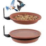 새 사료 통 조류 먹이 모이 트레이 나무 걸이 정원 야외 급수기 급식기 2개 세트 직경 17cm : 냥글멍글스토어