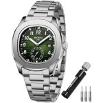 NIBOSI 남성용 손목시계 스타일리시 비즈니스 스테인리스 스틸 메탈 시계 방수 아날로그 밴드 캐주얼 가독성 G2653 Silver Green... 