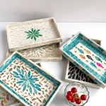 자개 트레이 꽃 쉘 엔틱 쟁반 타일 소품 예쁜 트레이 : 누리전문무역