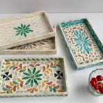 자개 트레이 꽃 쉘 엔틱 쟁반 타일 소품 예쁜 트레이 : 누리전문무역