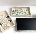 자개 트레이 꽃 쉘 엔틱 쟁반 타일 소품 예쁜 트레이 : 누리전문무역