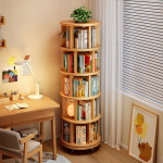 회전형 책장 책꽂이 원형 수납 360도 회전 원목 나무 교구장 거실 서재 셀프조립 DIY : 우디젠트