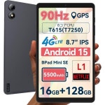 안드로이드 15 태블릿 SIM 프리BNCF Bpad 미니 SE 8.7인치 16GB + 128GB 1TB 확장 와이드와인L1 8코어 CPU T615 HD IPS 1340x800... 