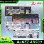 AJAZZ AK980 기계식 키보드 트라이 모드 무선 핫 스왑 RGB TFT 컬러 스크린 8000mAh 맞춤형 게이머 노트북 PC 게임용 키보드... 