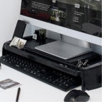 1단 플라스틱 모니터 받침대 블랙 컴퓨터 거치 키보드수납 다이 사무실 PC 다용도 : 플로라움