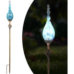 Naboher 가든 태양광 조명 장식용 LED 불꽃 스테이크 손으로 불어 유리와 금속 야외 장식 3 x 36인치 연한 파랑 : 부자고래 2호