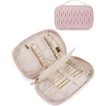 BAGSMART 여행용 보석 케이스 정리함 및 보관 귀걸이 홀더 여성용 목걸이 목걸이, 귀걸이, 팔찌용 롤 - 핑크 : prettyworker