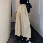 롱치마 플레어스커트 롱스커트 휴양지 밴딩 하이웨스트 밴딩주름 : Miane