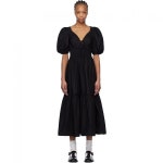 GANNI 블랙 코튼 포플린 스목 롱 맥시 드레스 41235 : lccompany