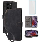 폰 케이스 (스크린 보호 필름 포함) [RFID 차단] 가죽 플립 카드 홀더 킥스탠드 여성 남성 휴대폰 (모토로라 G2025 MotoG : 엠제이컴퍼니3A