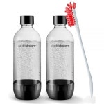 소다 병 번들 2팩 블랙 1L 탄산 병 식기 세척기 사용 가능 + Deliqo 35.6cm(14인치) 클리닝 브러시 - SodaStream과 호환 : MODU모아