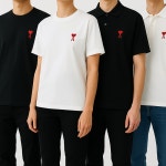 아미 25SS 스몰 하트로고 반팔 카라티 블랙 화이트 : 럭스덕