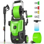 4800 PSI 전기 압력 세척기 - 4.0GPM 고출력 와셔, 10m33피트 호스 릴 M22-14mm, 노즐 4개 및 폼 캐논, 가정, 자동차, 울타리, 파티오용... 