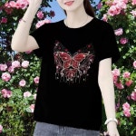 브이넥 반팔시스루 라인댄스상의 체형 A. 검은 벽돌 봉황꽃, A. L 85105cm 권장 : 우윤스토어