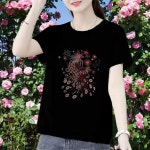 브이넥 반팔시스루 라인댄스상의 체형 A. 검은 벽돌 봉황꽃, A. L 85105cm 권장 : 우윤스토어