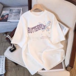 나비 고양이 프린팅 반팔 티셔츠 여성 여름 순면 루즈핏 상의 화이트 데일리 캐주얼 S-4XL 인박카31261 : 팔놈왜