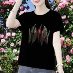 브이넥 반팔시스루 라인댄스상의 체형 A. 검은 벽돌 봉황꽃, A. L 85105cm 권장 : 우윤스토어