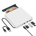 Guamar 외장 CD DVD 드라이브: 휴대용 USB-C 버너 노트북 맥 PC용 SD/TF 슬롯/2 USB 포트 플러그 앤 플레이 - 윈도우 11/10용 음악/사진/영화... 