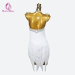 라틴 댄스 연습복 의상 화이트 라인 파티 저녁 스포츠 드레스 우아한 정장 삼바 복장 무대 프린지 의류 : 마카롱가게